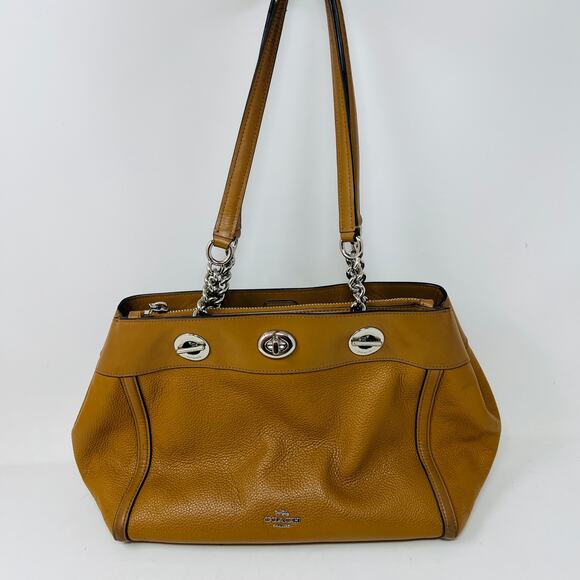 Coach Turnlock Edie Bag Tan Silver Hobo Pebble Leather DIY Handles - Picture 2 of 15